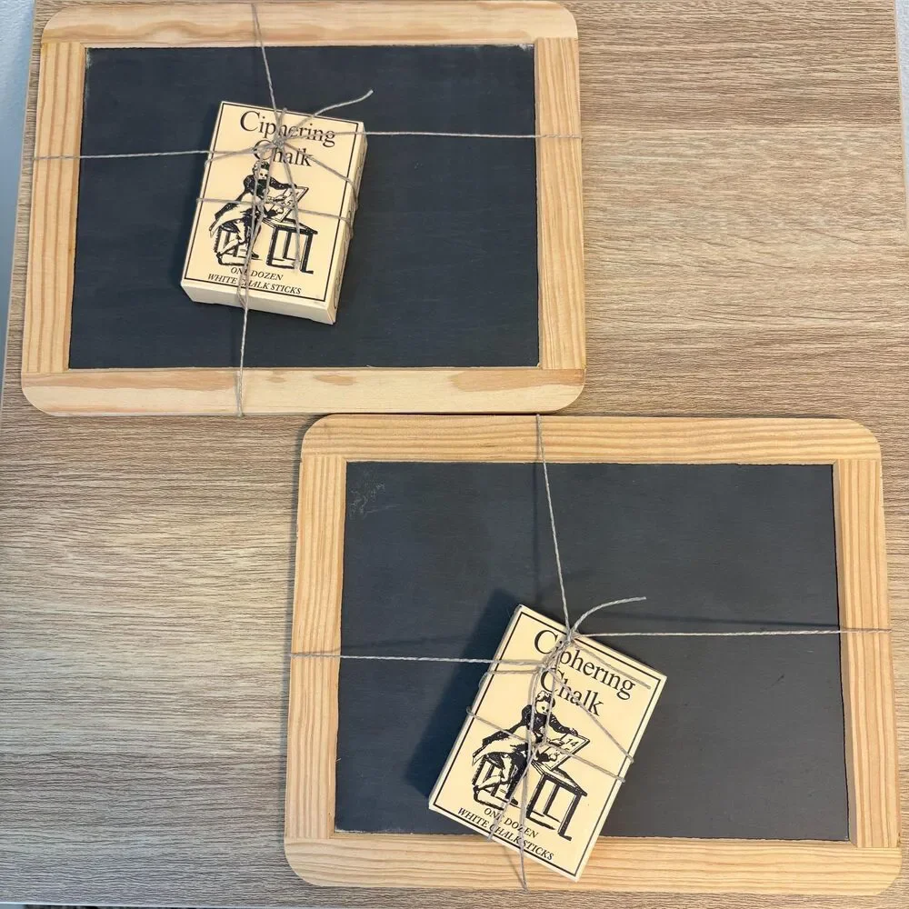 Vintage Framed Chalkboards Set of 2 w/ Original Ciphering Chalk Made in Portugal